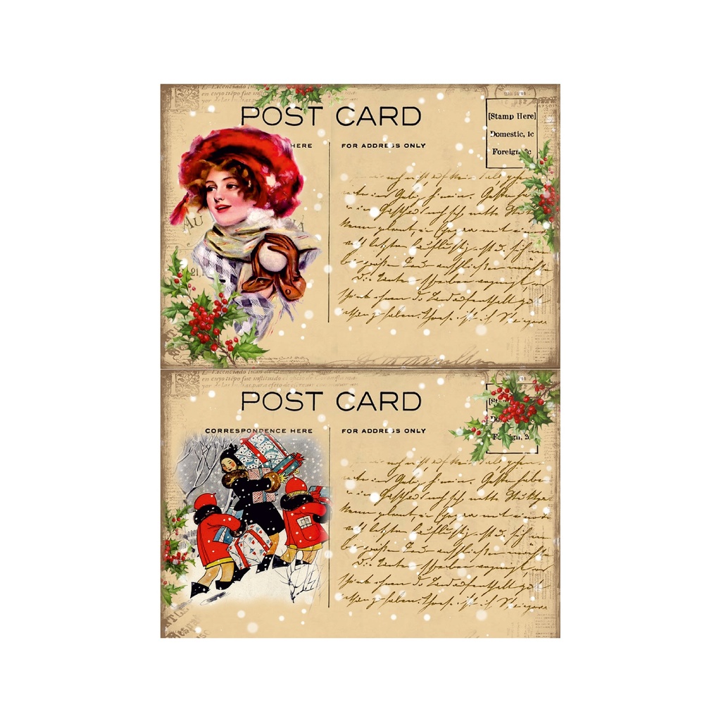 Набор декупажных карт Винтажные рождественские открытки, 5 листов, формат А4