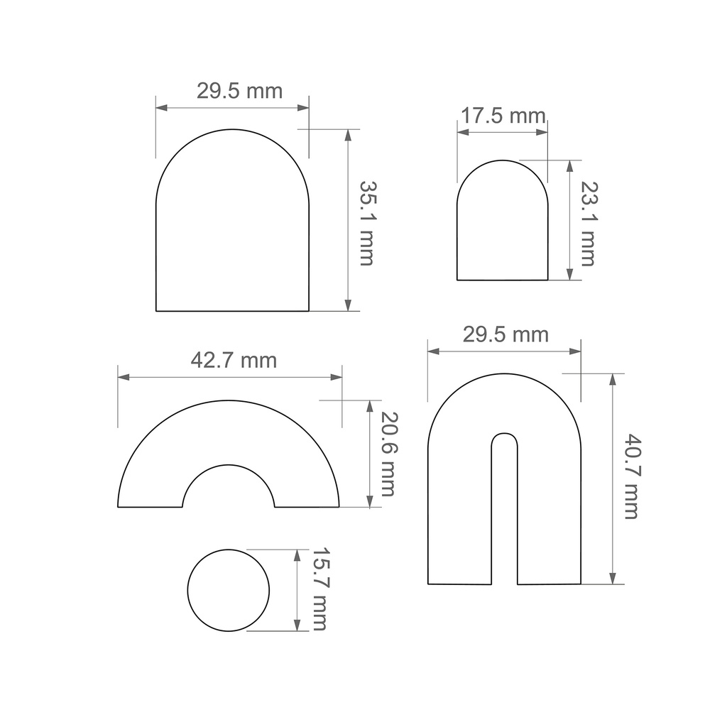 Каттеры (вырубка) для полимерной глины, пластики, для украшений, сережек, бижутерии Геометрические фигуры, полукруг, дуга, арка, подкова, круг, Бохо