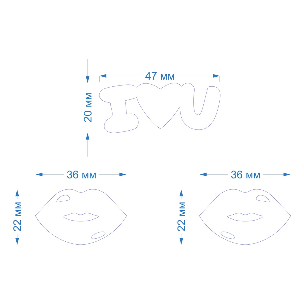 Каттеры (вырубка) для полимерной глины, пластики Губы, поцелуй, I love You, IU