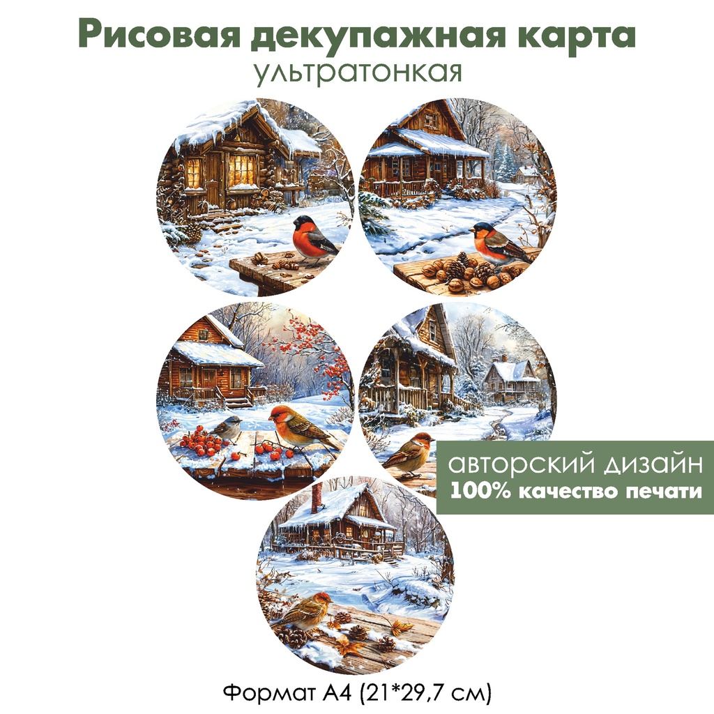 Декупажная рисовая карта Зимние птицы, формат А4