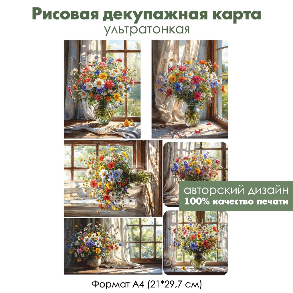 Декупажная рисовая карта Букет полевых цветов, формат А4