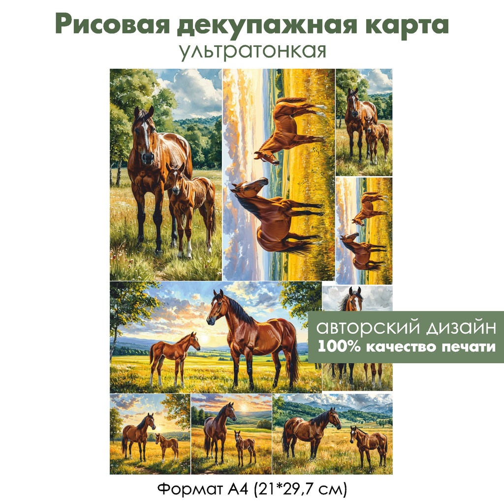 Декупажная рисовая карта Лошади, формат А4