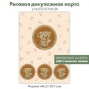 Декупажная рисовая карта, мишка Тедди с заплаткой и винтажными розочками, фон розочки и горошек, формат А4