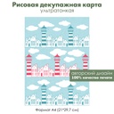 Декупажная рисовая карта Городок на побережье, маяк, формат А4