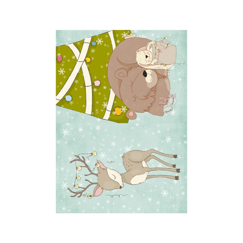 Набор декупажных карт Винтажные картинки с новогодними животными, 5 листов, формат А4