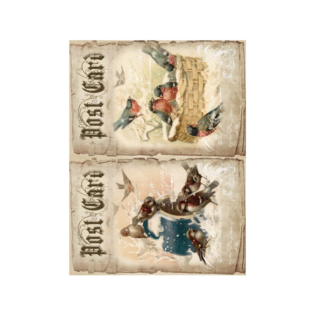 Набор декупажных карт Винтажные открытки с зимними птицами, 5 листов, формат А4