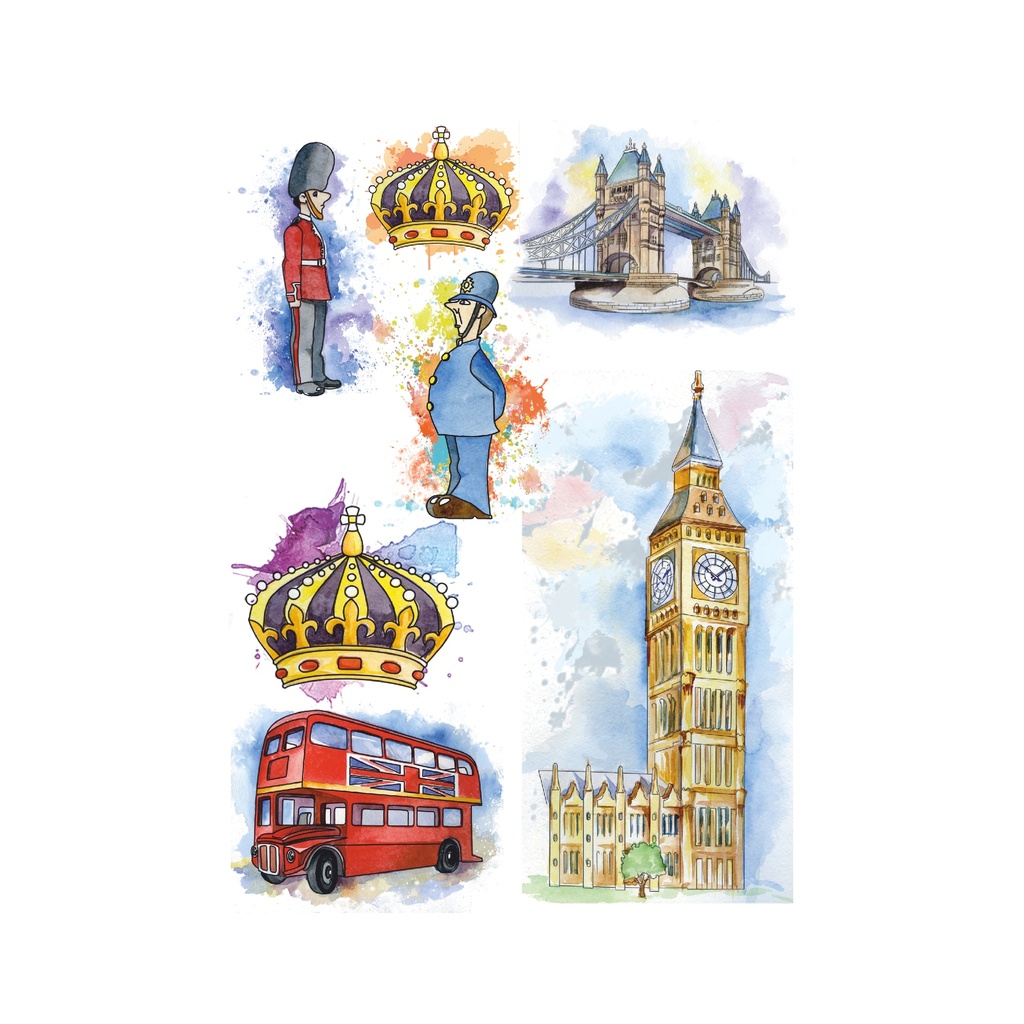 Набор декупажных карт Акварельный Лондон, 5 листов, формат А4