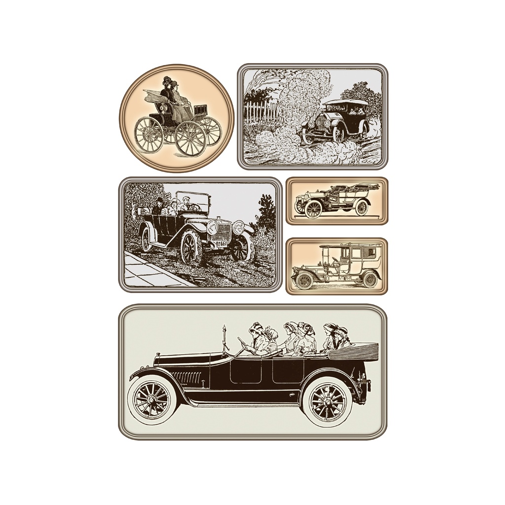 Набор декупажных карт Монохромные картинки с ретро автомобилями, 5 листов, формат А4