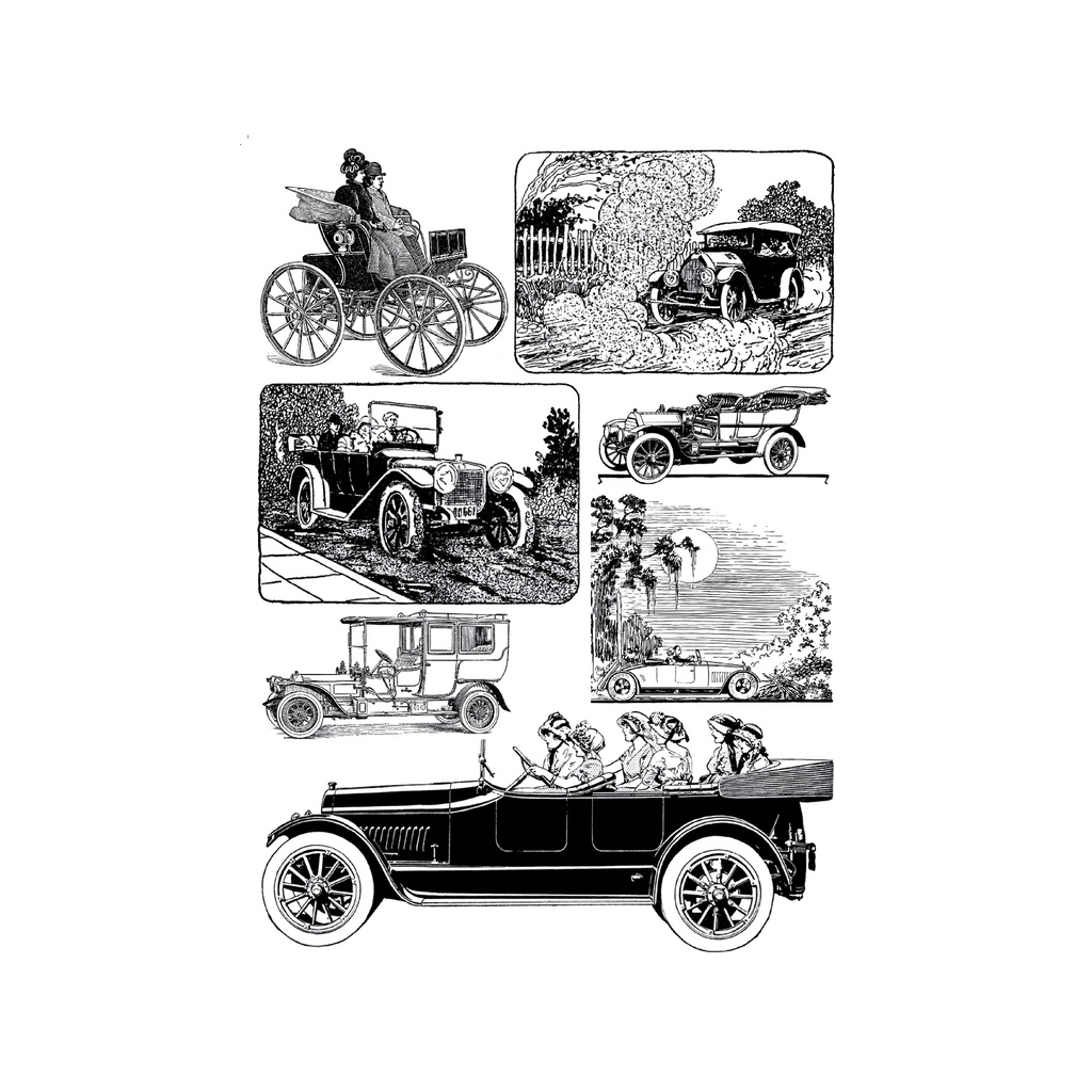 Набор декупажных карт Монохромные картинки с ретро автомобилями, 5 листов, формат А4