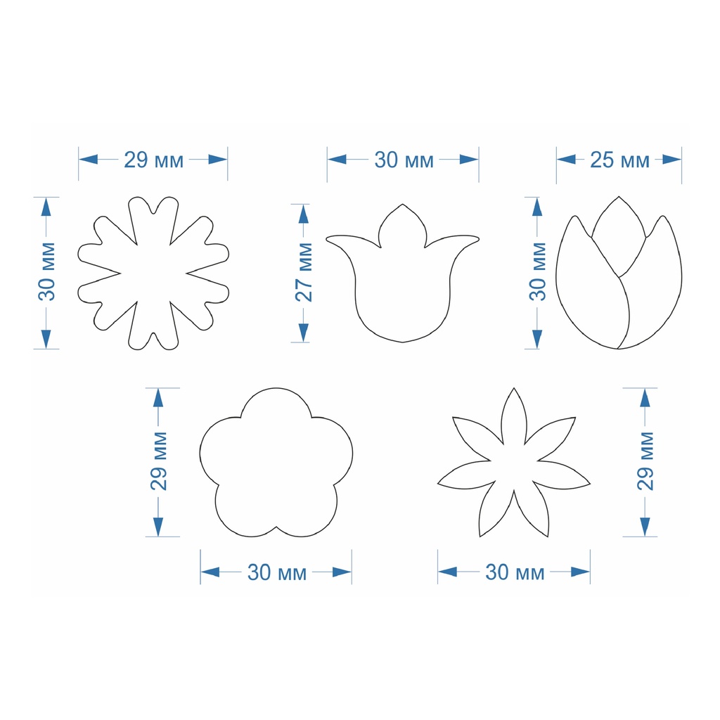 Каттеры (вырубка) для полимерной глины Цветы, 5 шт.