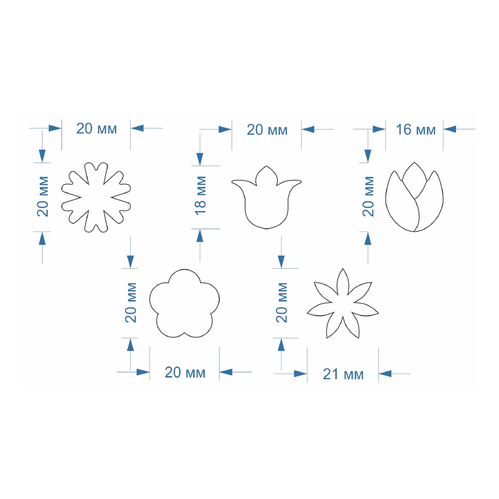 Каттеры (вырубка) для полимерной глины Маленькие цветы, 5 шт.