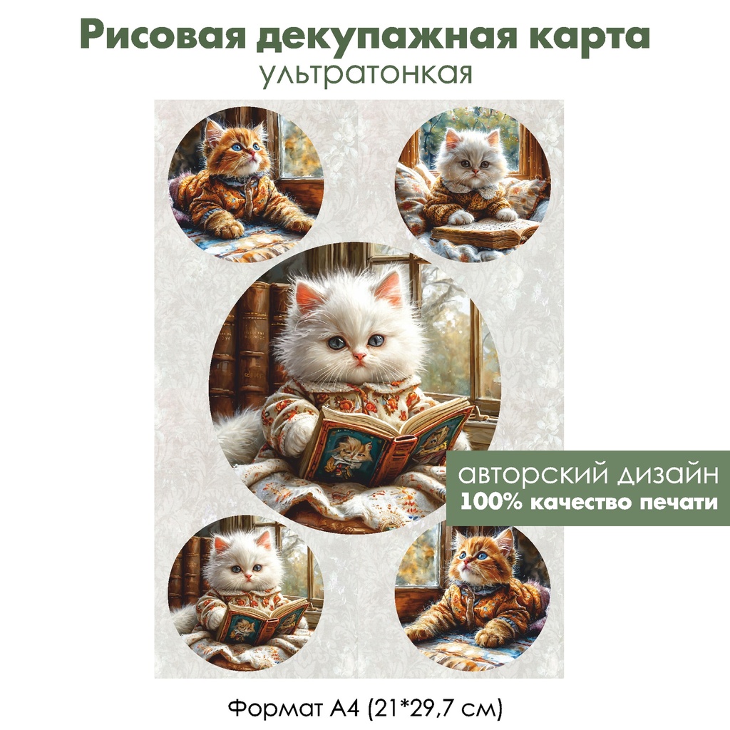 Декупажная рисовая карта Котенок у окна, формат А4