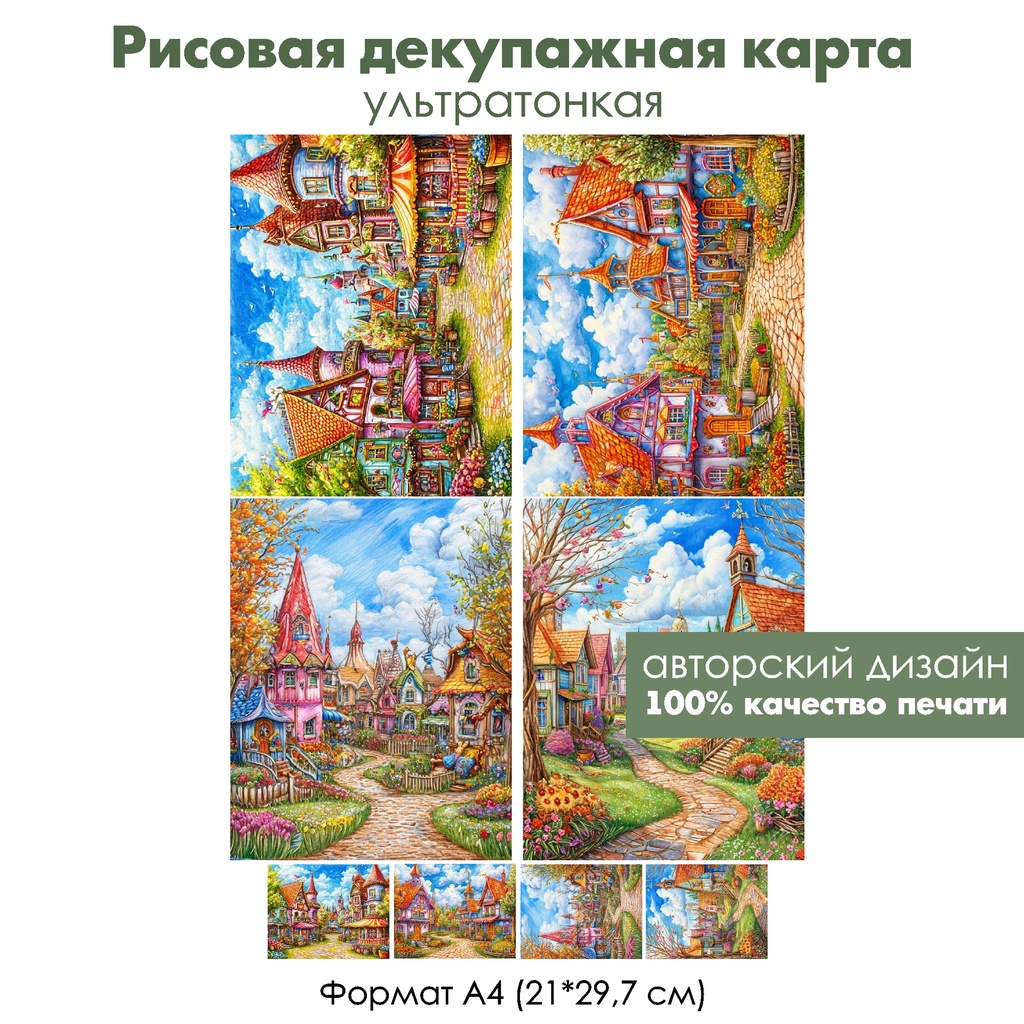 Декупажная рисовая карта Сказочный город, формат А4