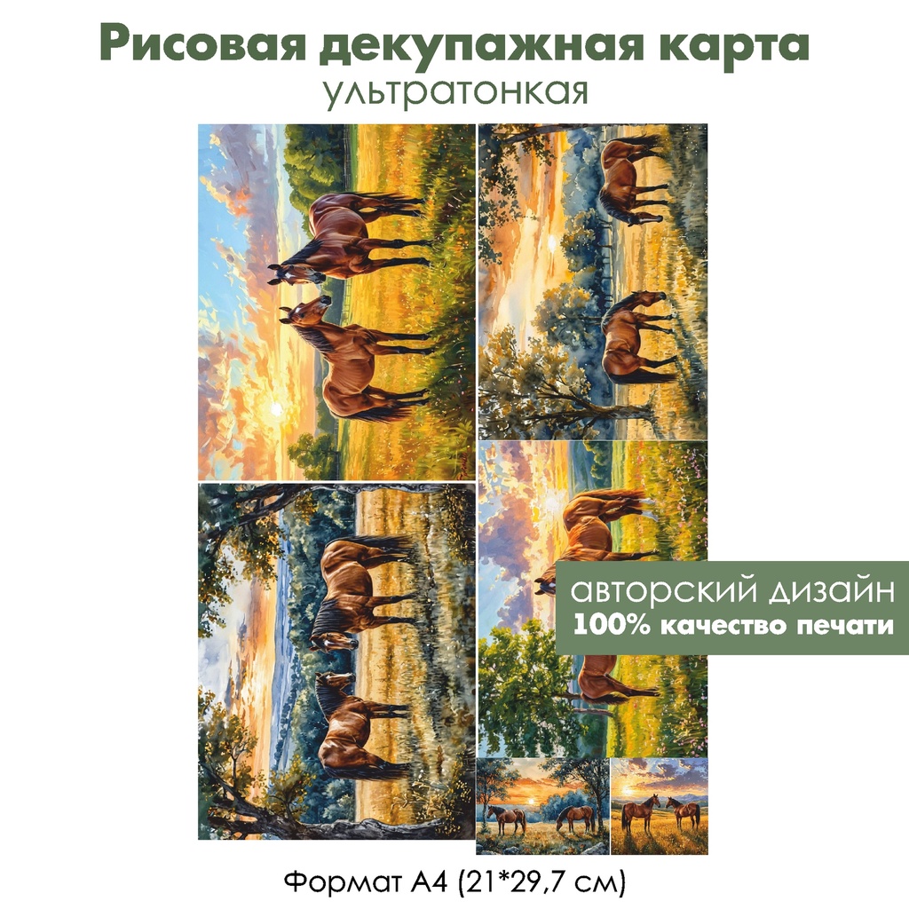 Декупажная рисовая карта Лошади, формат А4