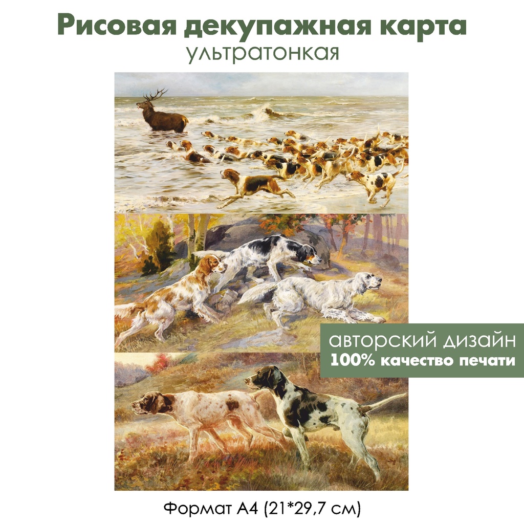 Декупажная рисовая карта Охотничьи собаки, формат А4