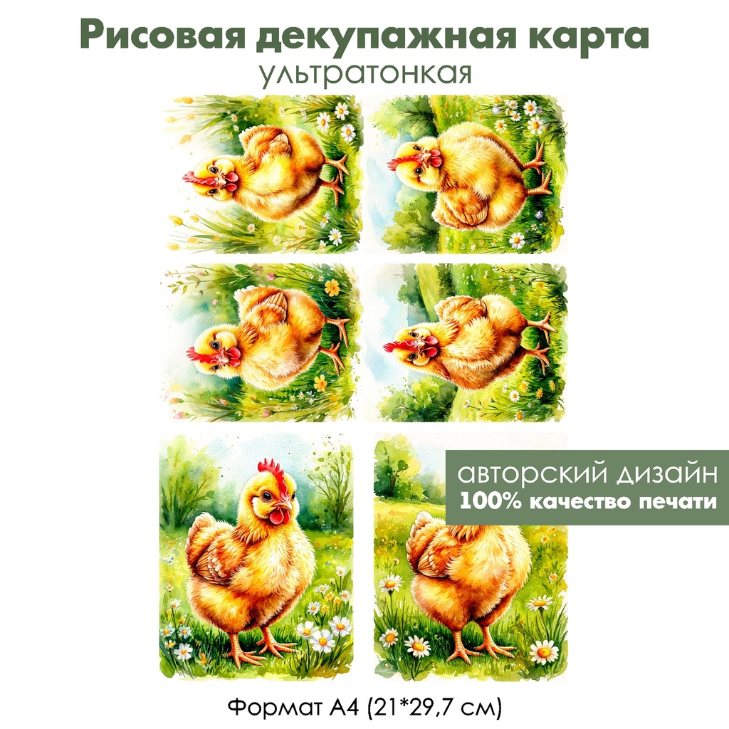 Декупажная рисовая карта Цыплята, формат А4