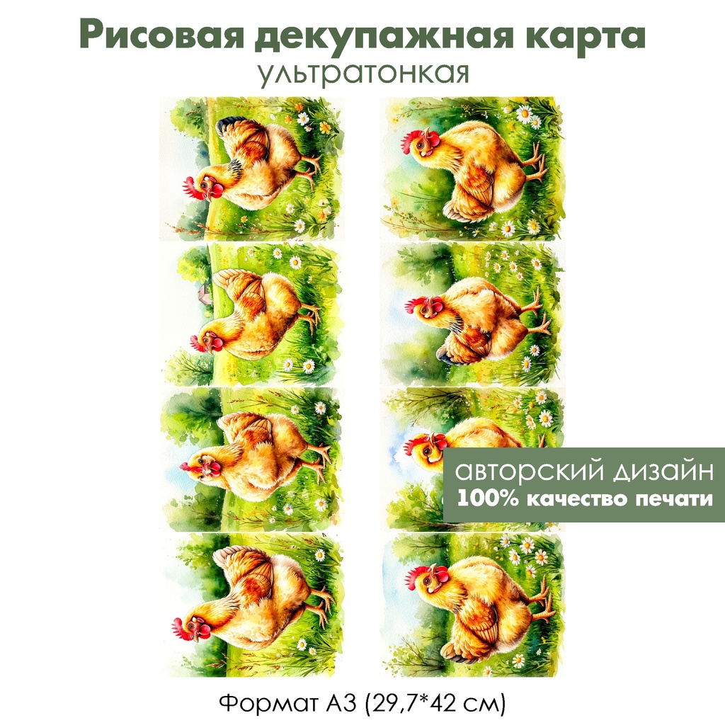 Декупажная рисовая карта Курочки, формат А3
