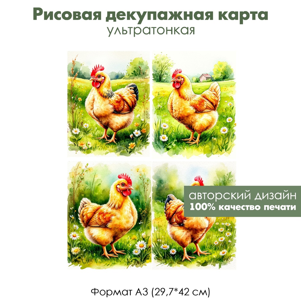 Декупажная рисовая карта Курочки, формат А3
