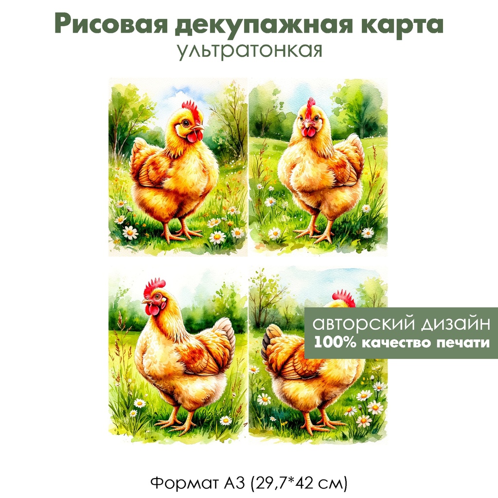 Декупажная рисовая карта Курочки, формат А3