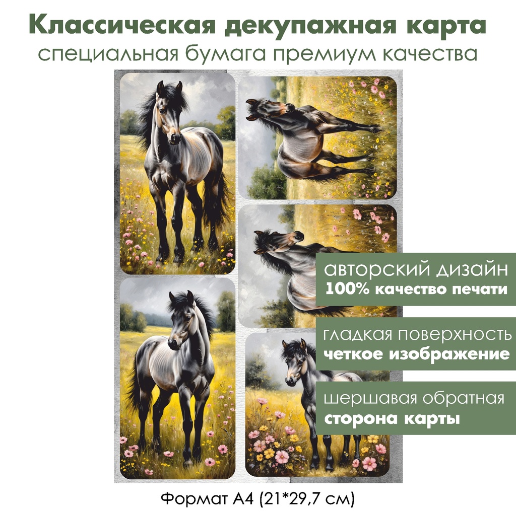 Классическая декупажная карта на бумаге премиум класса Жеребенок, формат А4