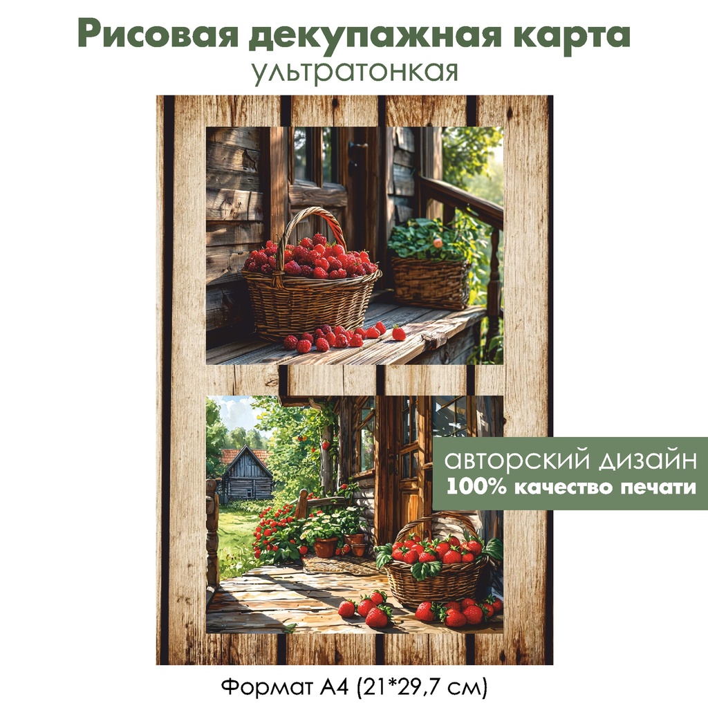 Декупажная рисовая карта Корзинка с ягодами, формат А4