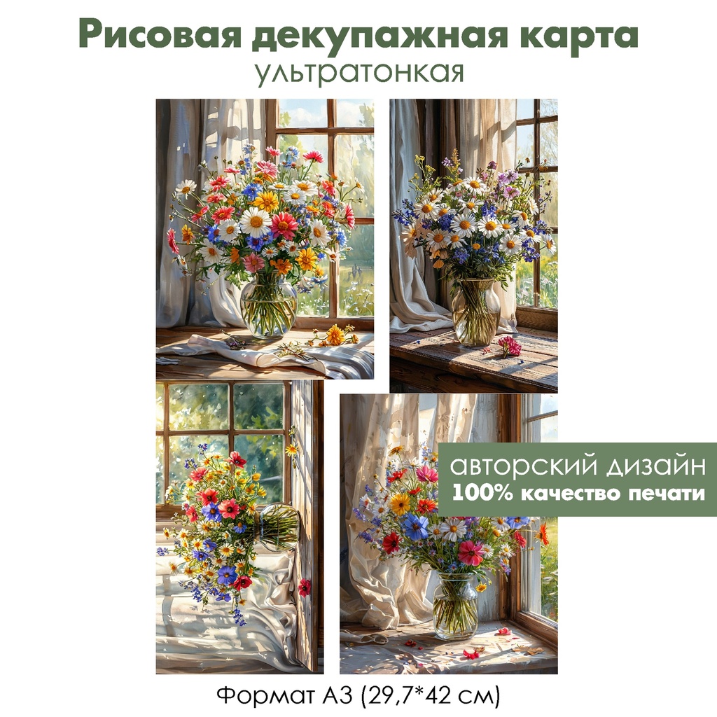 Декупажная рисовая карта Полевые цветы, формат А3