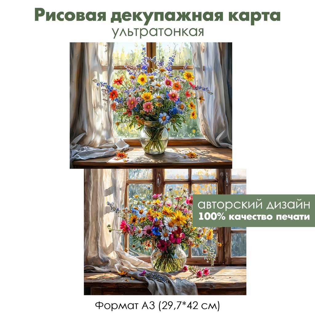 Декупажная рисовая карта Полевые цветы, формат А3