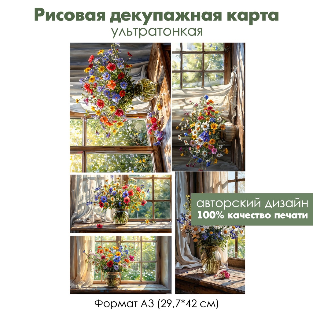 Декупажная рисовая карта Полевые цветы, формат А3