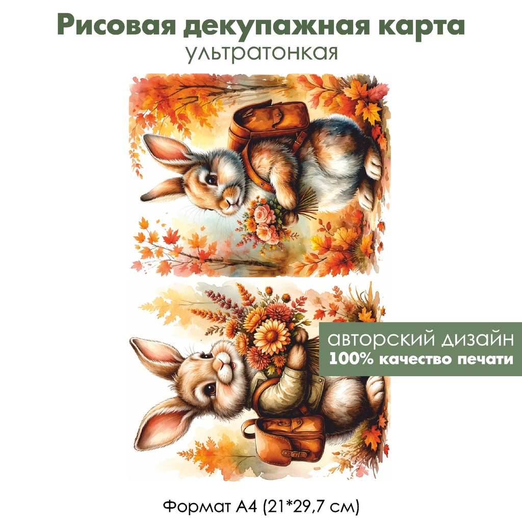 Декупажная рисовая карта Зайка-ученик, формат А4