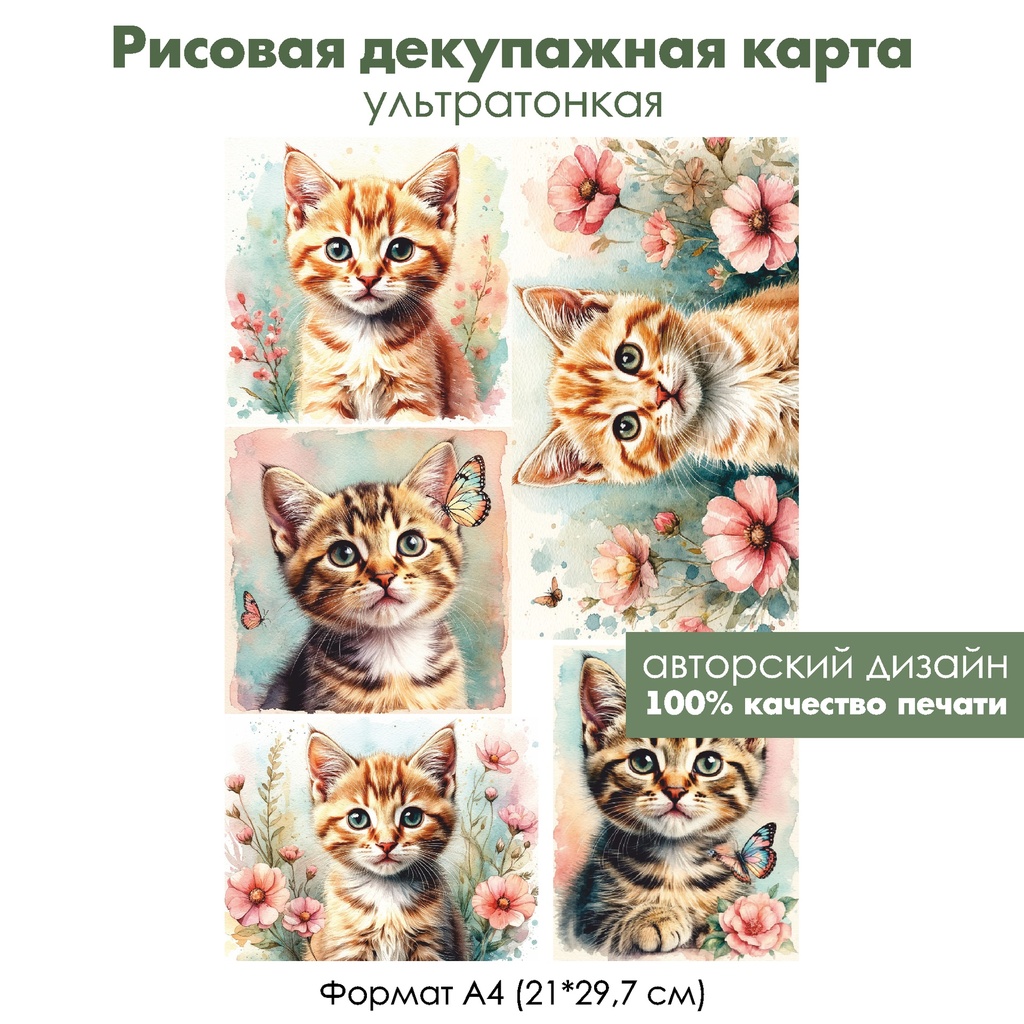 Декупажная рисовая карта Котенок, формат А4