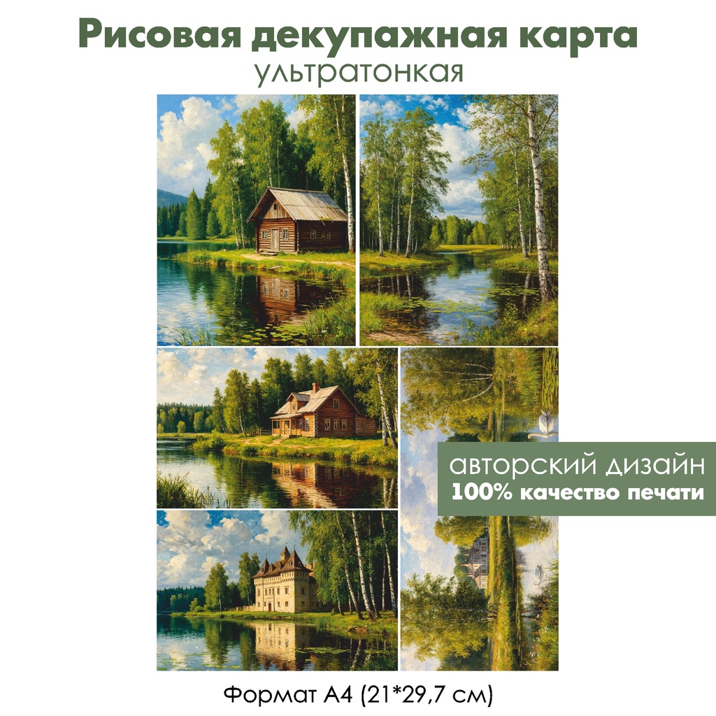 Декупажная рисовая карта Дом на берегу, формат А4