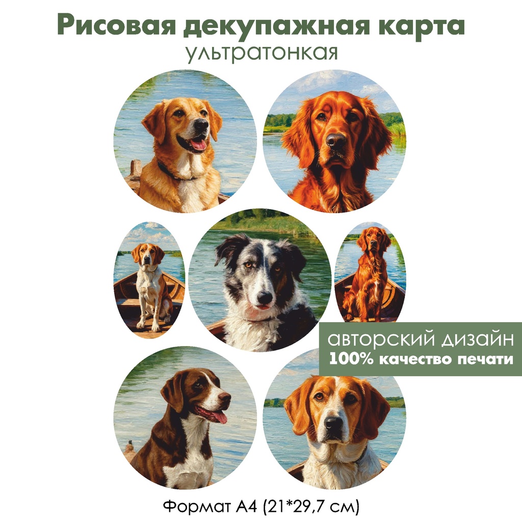 Декупажная рисовая карта Собака в лодке, формат А4