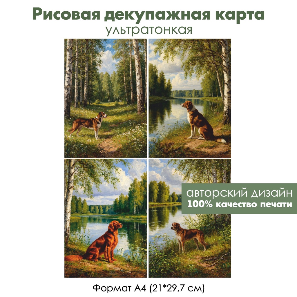 Декупажная рисовая карта Собака в лесу, формат А4