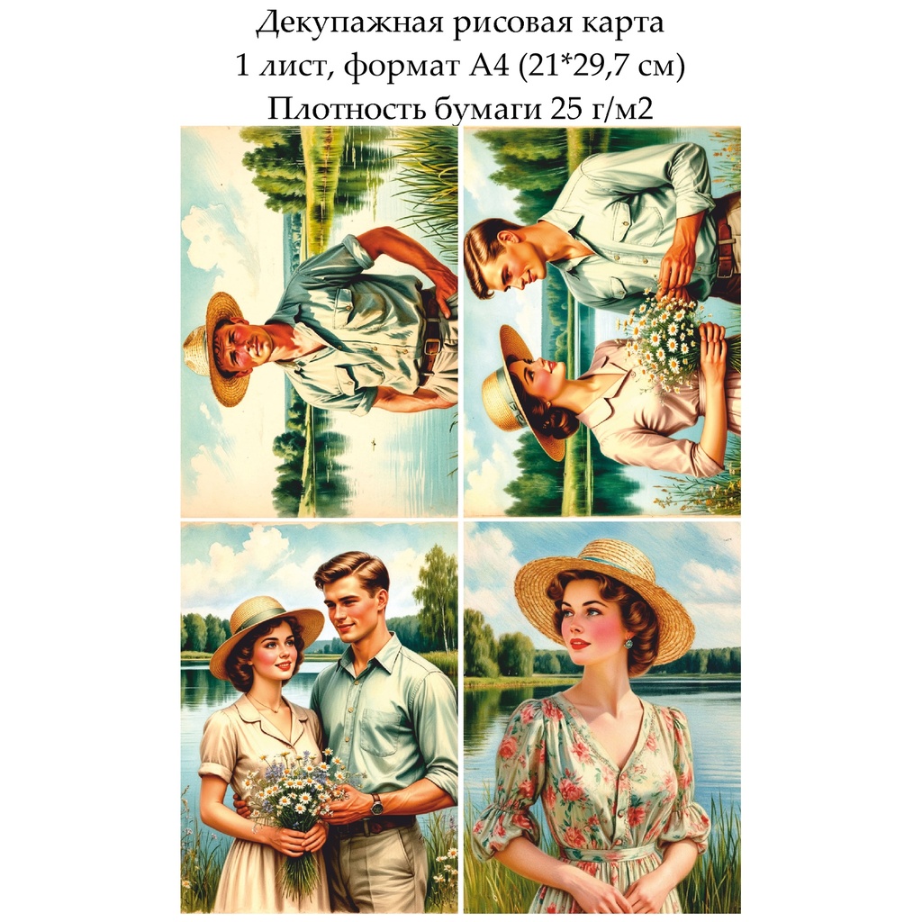 Декупажная рисовая карта Ретро, формат А4
