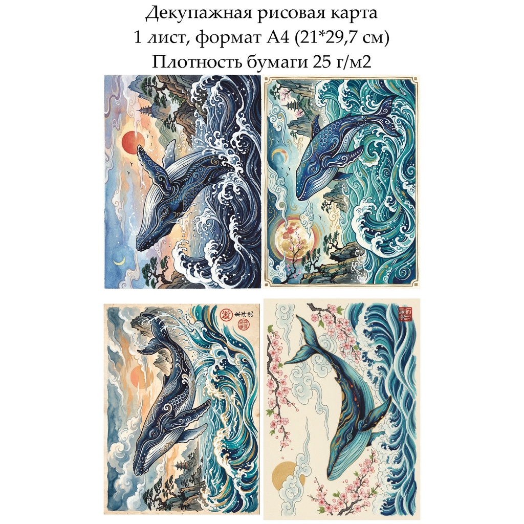 Декупажная рисовая карта Кит с Востока, формат А4