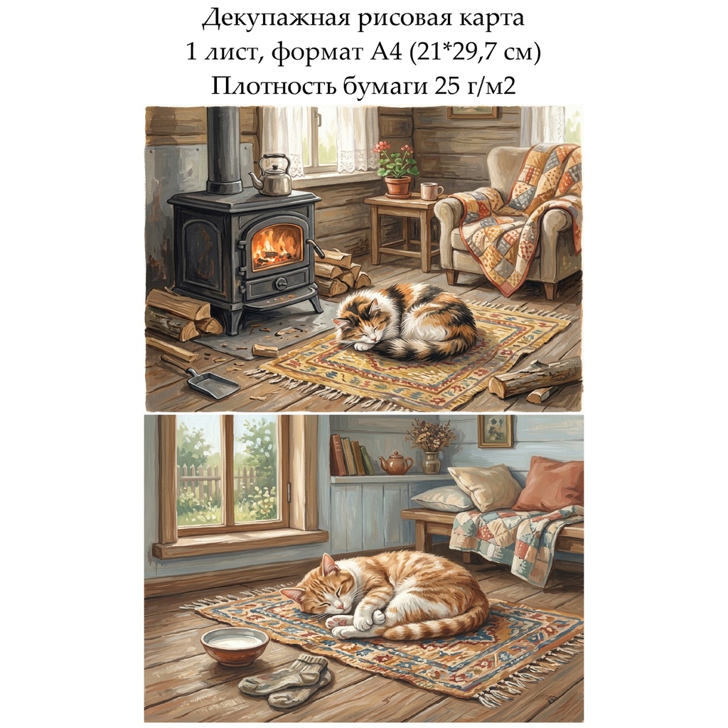 Декупажная рисовая карта Коты, формат А4