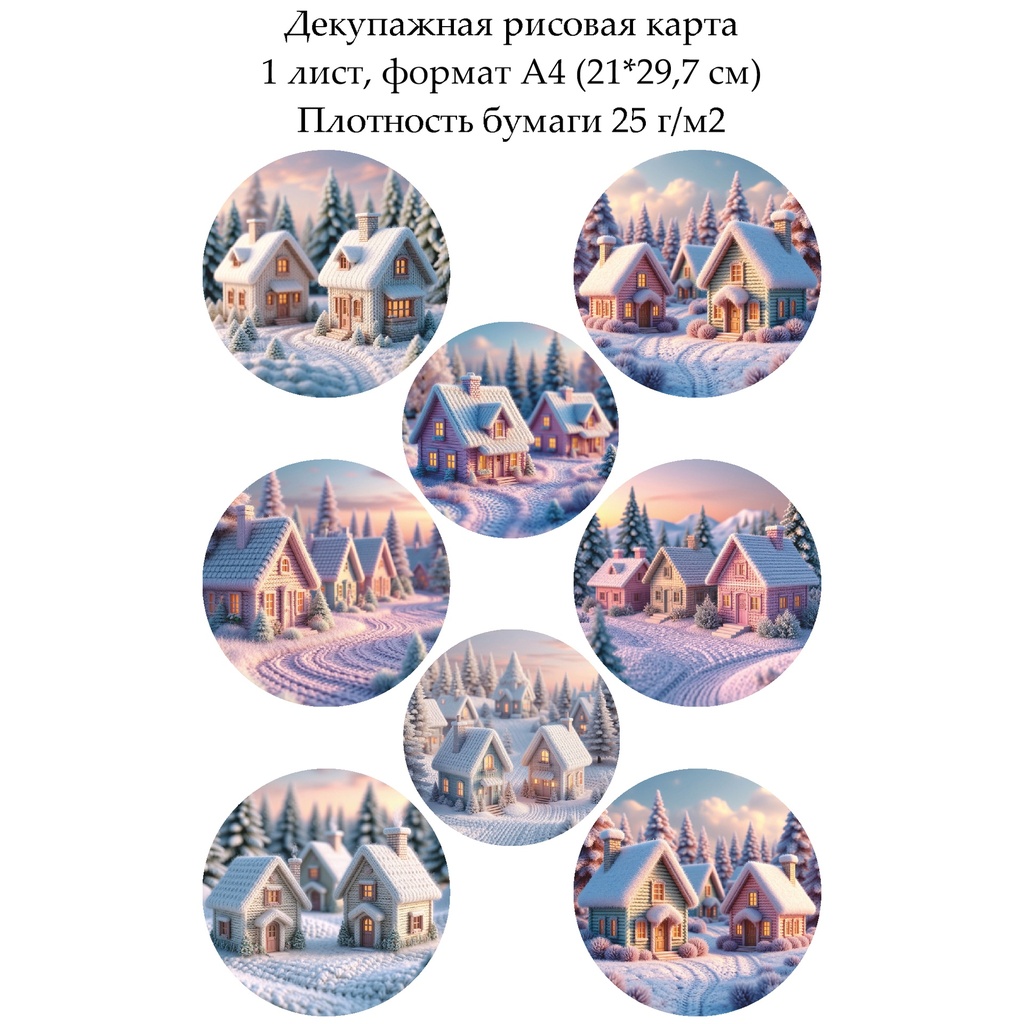 Декупажная рисовая карта Вязаные домики, формат А4