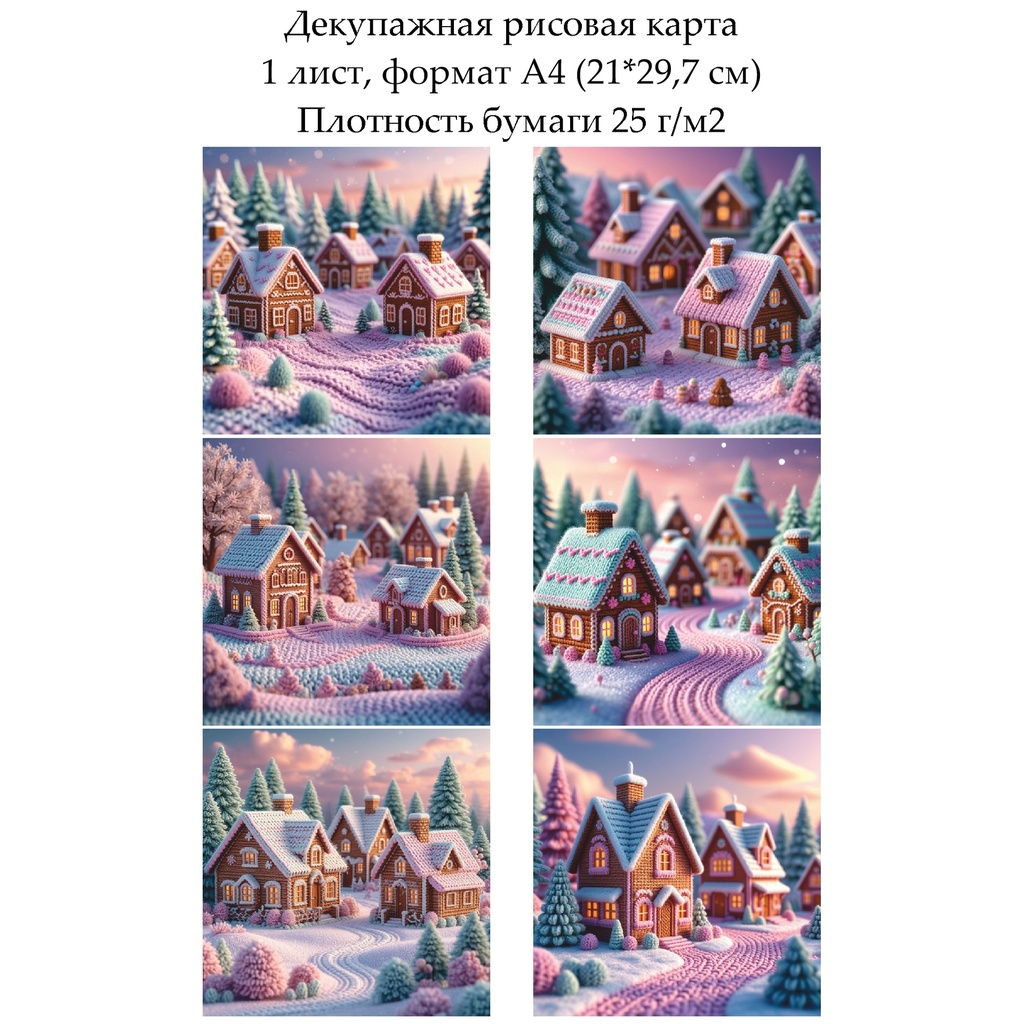 Декупажная рисовая карта Пряничные домики, формат А4