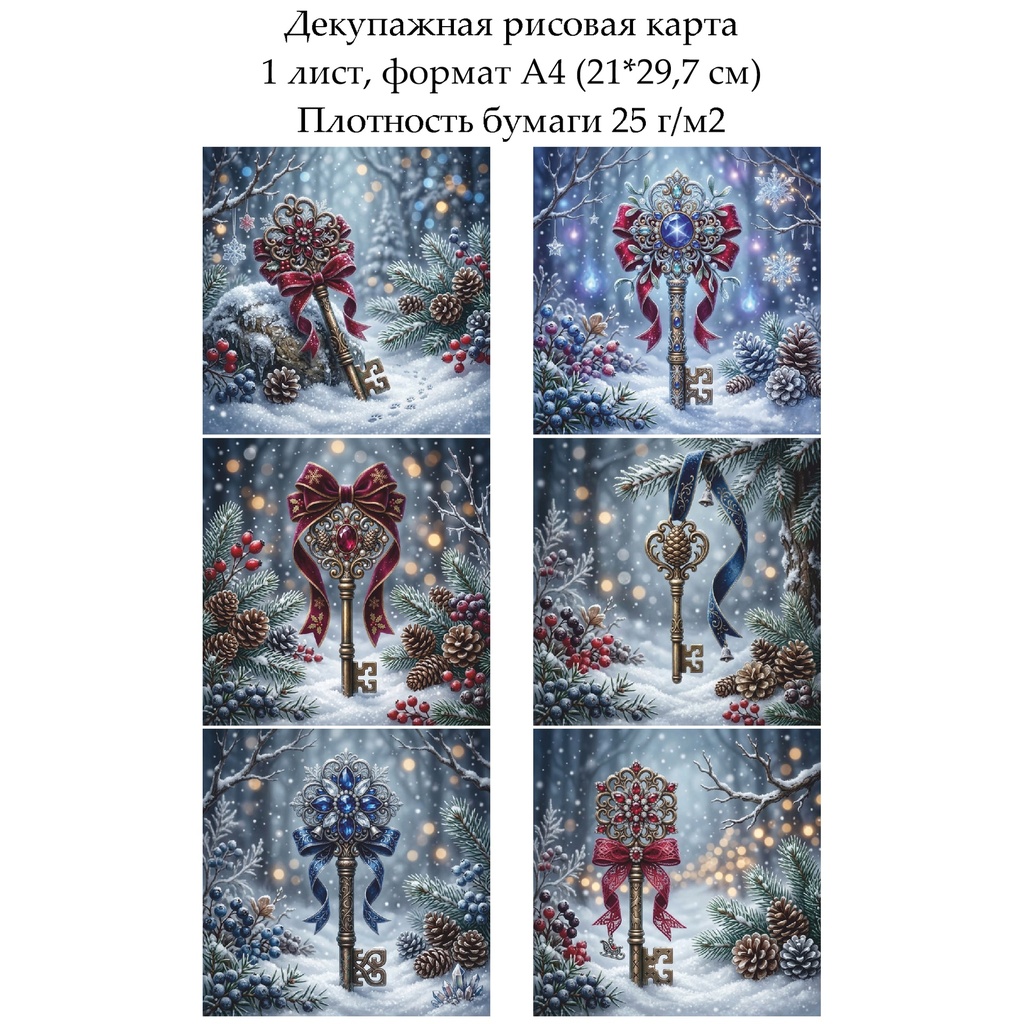 Декупажная рисовая карта Винтажные ключики, формат А4