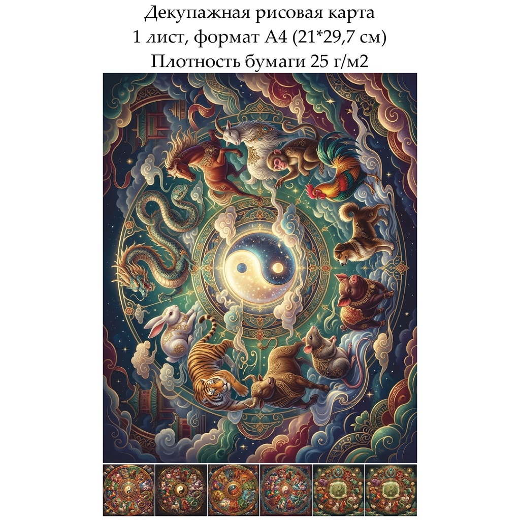 Декупажная рисовая карта Восточный гороскоп, формат А4