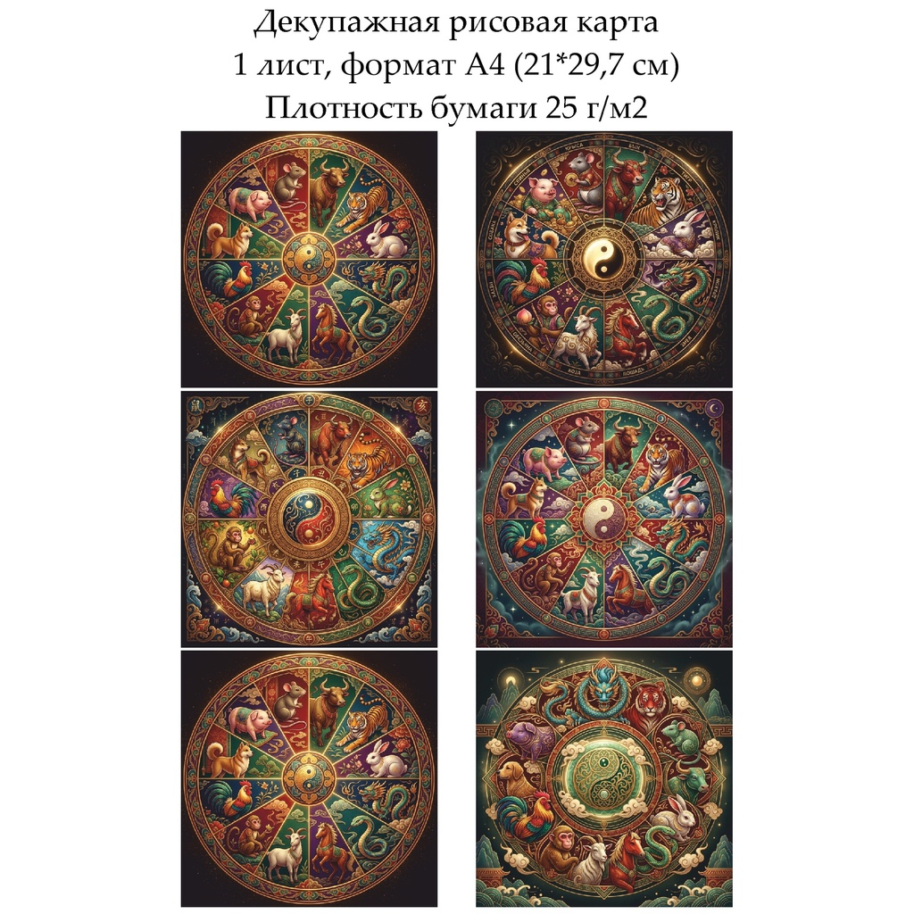 Декупажная рисовая карта Восточный гороскоп, формат А4