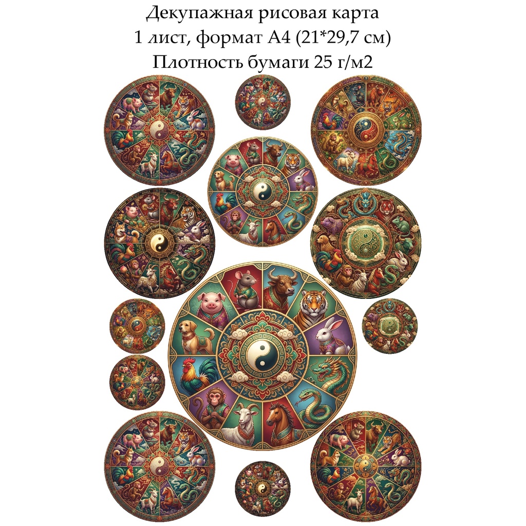 Декупажная рисовая карта Восточный гороскоп, формат А4
