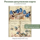 Декупажная рисовая карта Винтажные картинки с птицами, старое письмо, формат А4
