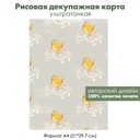 Декупажная рисовая карта Цыплята на белых веточках с цветочками, формат А4