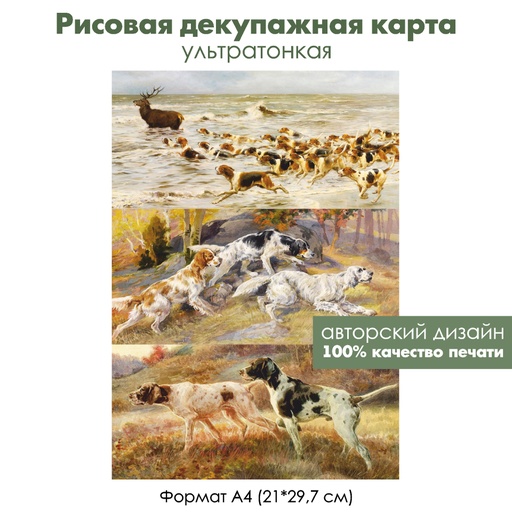 Декупажная рисовая карта Охотничьи собаки, формат А4