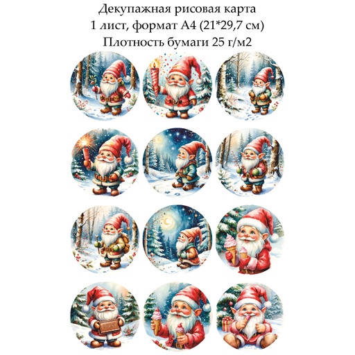 Декупажная рисовая карта Медальоны с гномами, формат А4