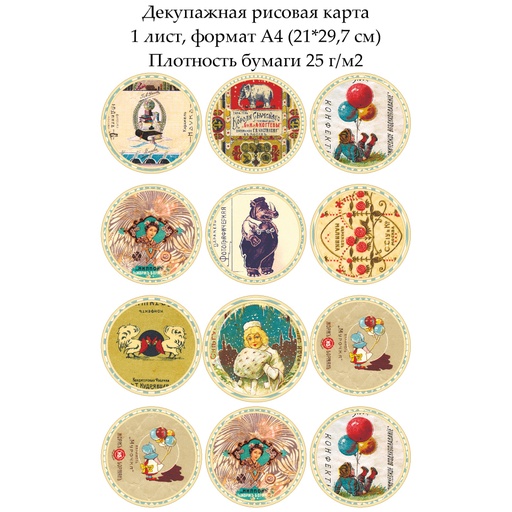Декупажная рисовая карта Винтажные фантики, формат А4