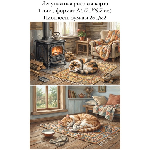 Декупажная рисовая карта Коты, формат А4