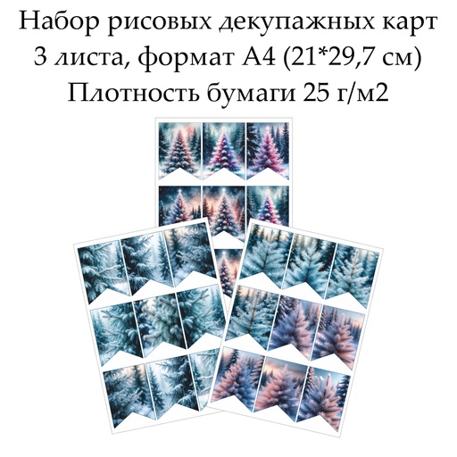 Набор рисовых декупажных карт Флажки Елочки, 3 листа, формат А4