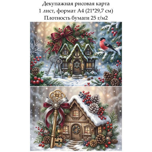 Декупажная рисовая карта Домики и ключики, формат А4